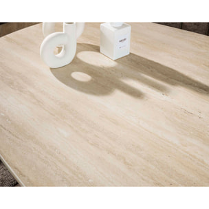 Ruben - table à manger - plateau en céramique 3D effet travertin - pieds en acier - 6 à 8 personnes - Beige / Noir