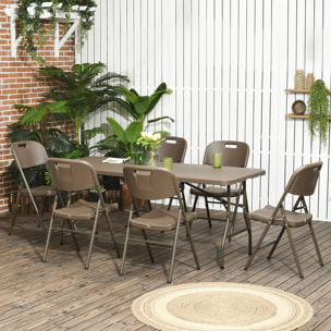 Conjunto de Mesa y 6 Sillas de Jardín Juego de Comedor de 7 Piezas Plegable Diseño de Imitación de Ratán con Marco de Acero para Playa Terraza Patio Marrón