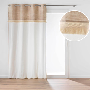 Rideau à œillets en poly-coton et jute avec bande structurée - Naturel