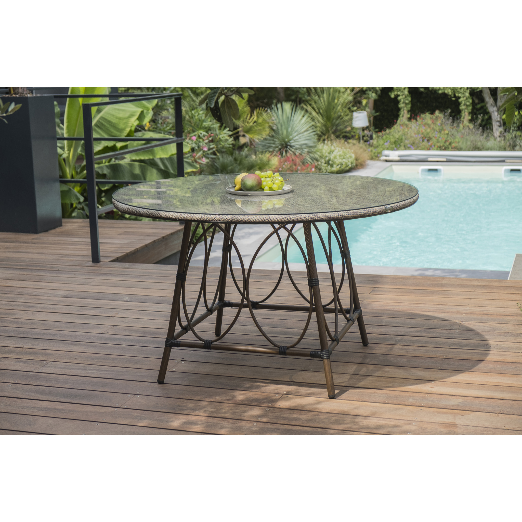 USHUAIA  - Table de jardin ronde en aluminium marron