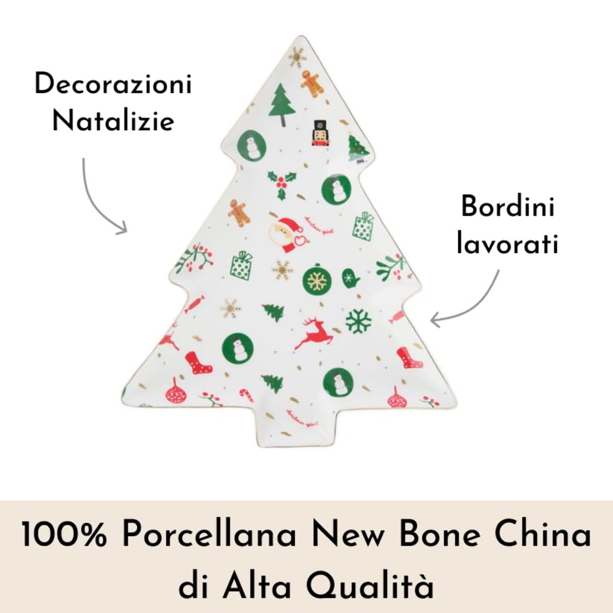 Piatto a forma di albero Fantasia del Natale in new bone china