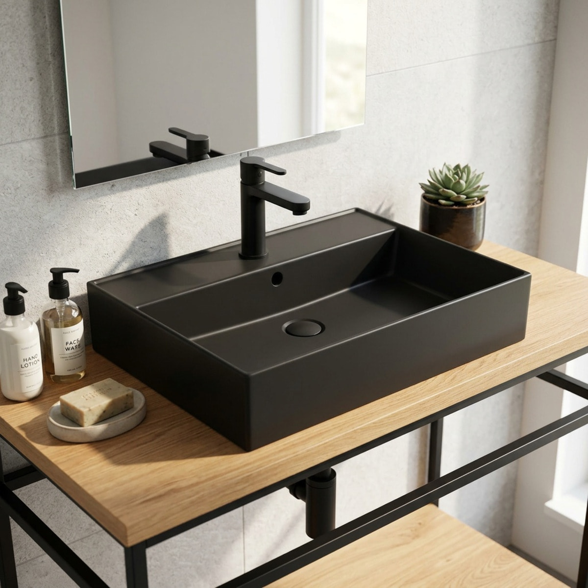 Lavabo 60,5 x 46,5 cm - noir mat - avec trop-plein - 1 trou de robinetterie - SAT Infinitio