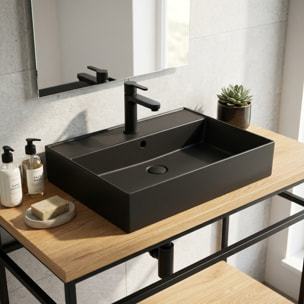 Lavabo 60,5 x 46,5 cm - noir mat - avec trop-plein - 1 trou de robinetterie - SAT Infinitio