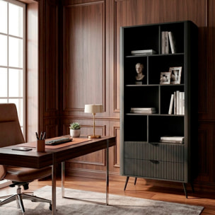 Libreria Moderna a Giorno Con Design Geometrico Asimmetrico Salvaspazio Studio E Ufficio 88.2 x 38 x 193,8 cm Nero
