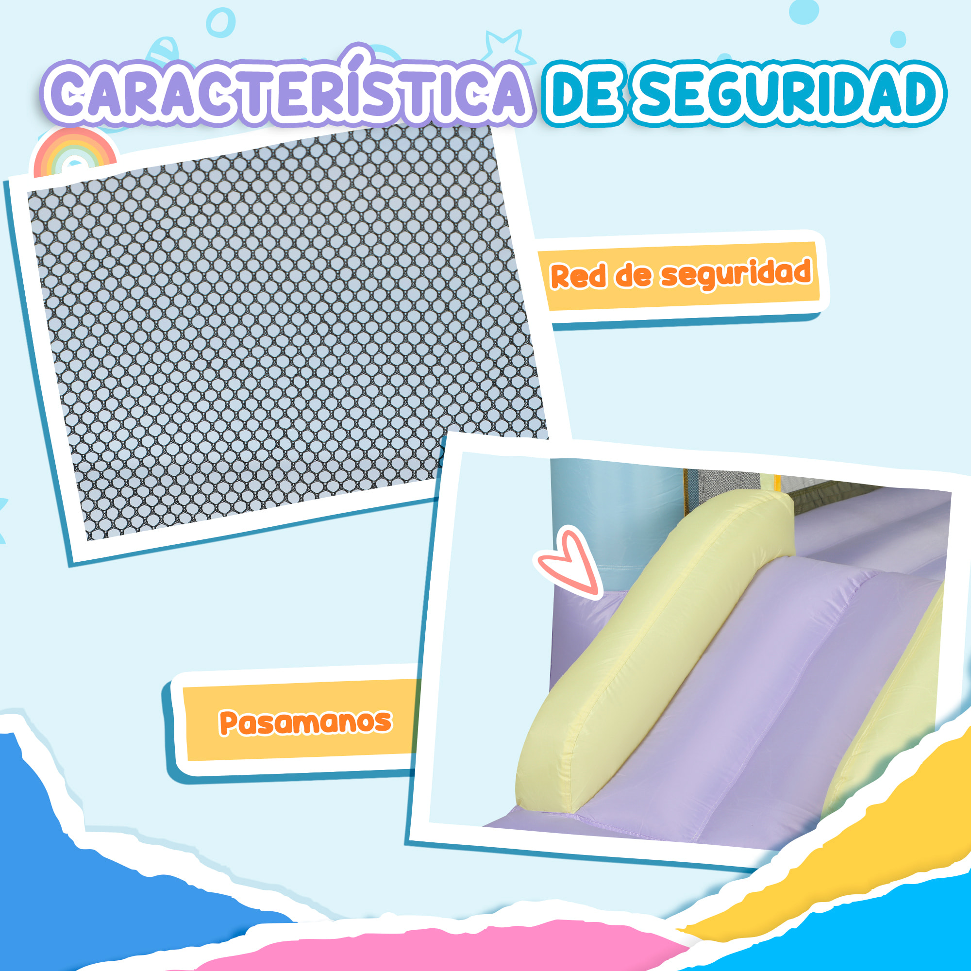 Castillo Hinchable con Soplador Castillo Inflable para Niños de 3-8 Años con Tobogán Área de Salto y Bolsa de Transporte para Interior y Exterior Multicolor