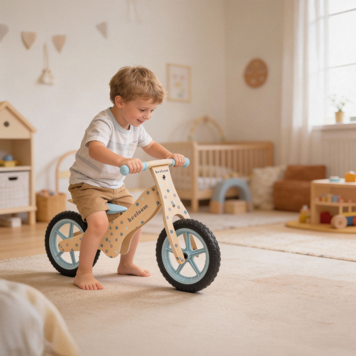 Bicicleta sin pedales BUBBLE BIKE bici infantil de madera diseño azul