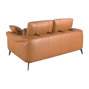Sofá Angel Cerdá de 2 plazas tapizado en piel de origen vacuno en marrón patas de acero inoxidable en epoxi negro 170x107x105cm