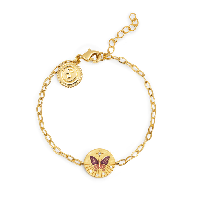 Pulsera Medallion Butterfly Rose Baño Oro