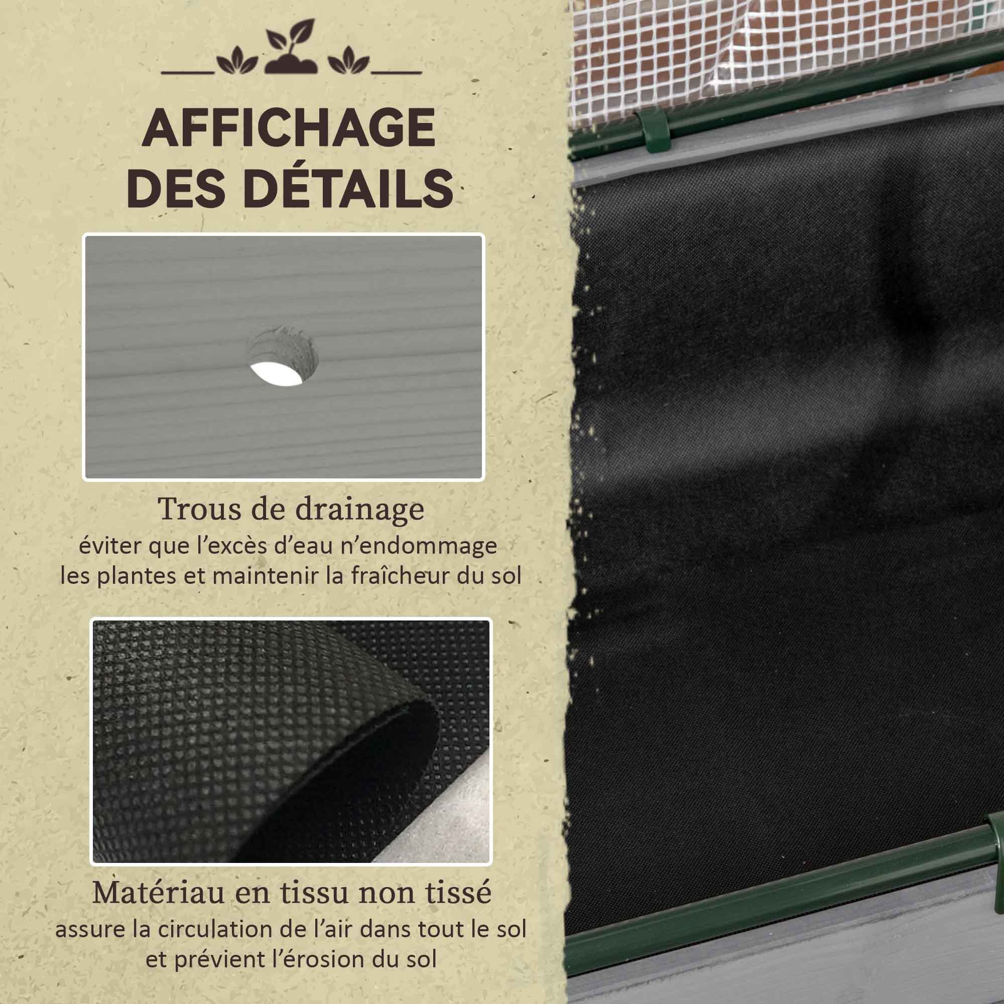 Jardinière surélevée serre bâche amovible bois sapin gris