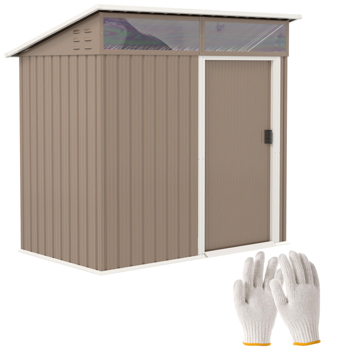 Caseta de Jardín Exterior 1,9m² 195x122x182 cm Cobertizo de Jardín Exterior con Base Refuerzo (Suelo NO Incluido) Puerta Corredera Ventanas Cobertizo para Terraza Patio Marrón