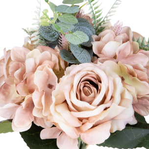 Bouquet Rose E Ortensie - Pezzi 4 - Colore: Beige - 18xH32x18cm - Bianchi Dino -