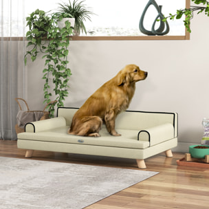 Canapé chien lit pour chien design scandinave coussin moelleux piètement bois dim. 100L x 62l x 32H cm polyester beige