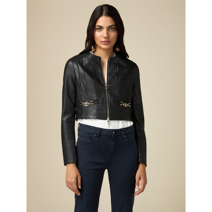 Oltre - Giacca corta con dettaglio catene - Nero