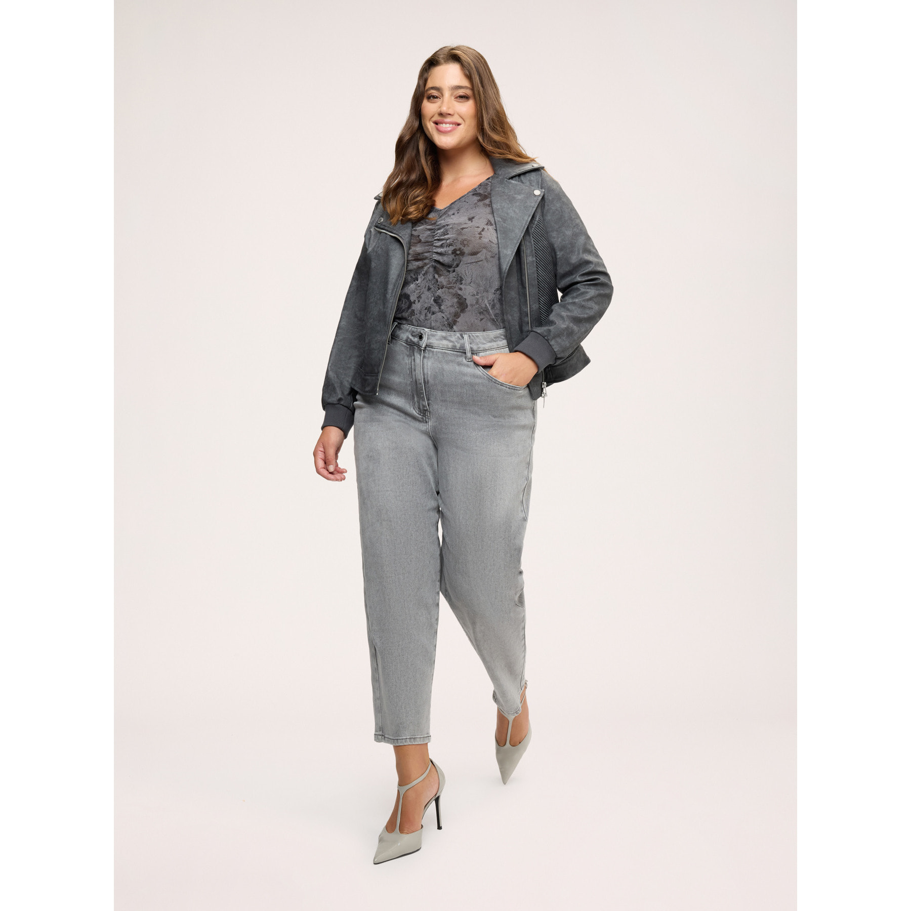 Fiorella Rubino - Chaqueta biker con puños de punto elástico - Gris