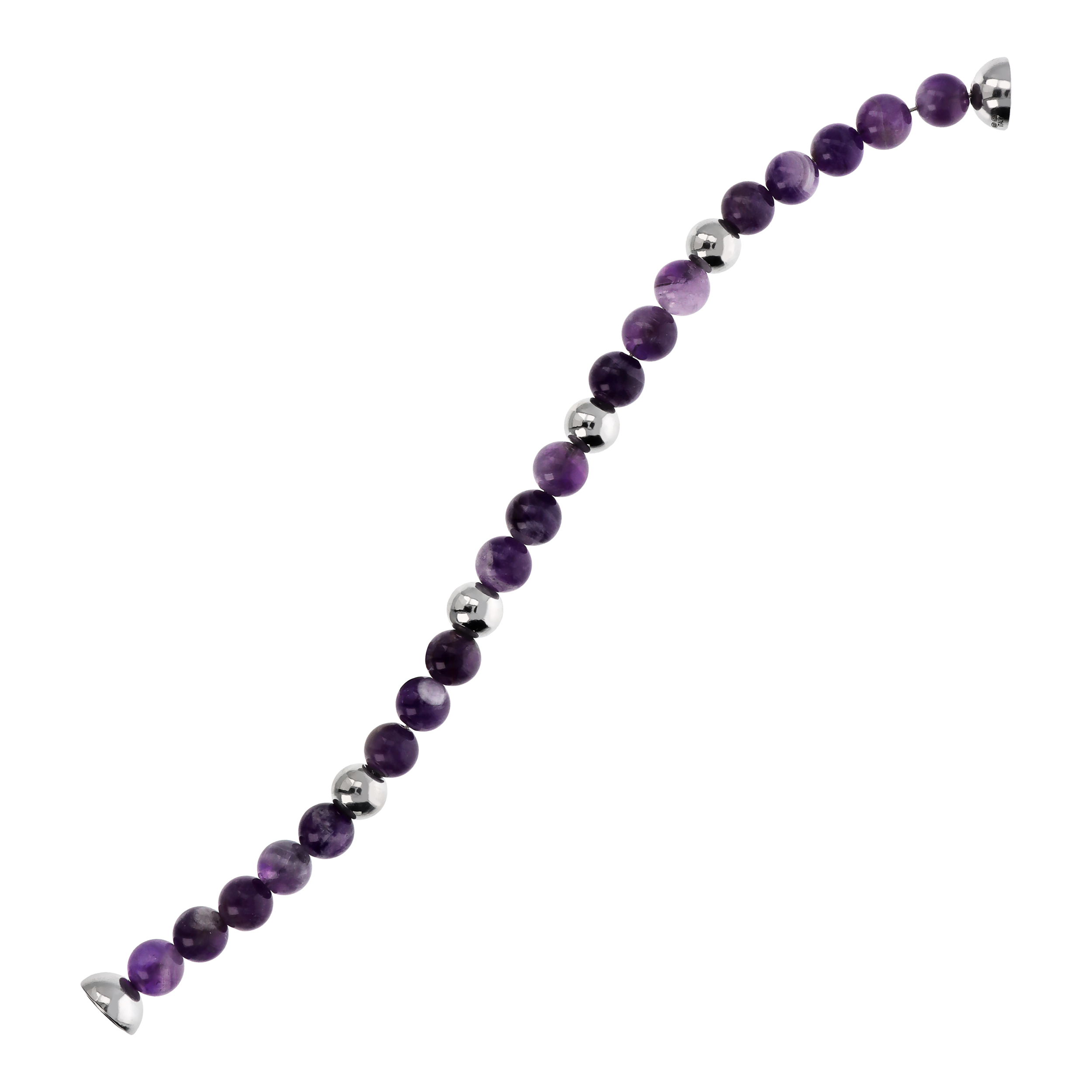 Bracciale di Sfere Argentate e in Pietra Naturale Ametista Viola in Argento 925 placcato Rodio