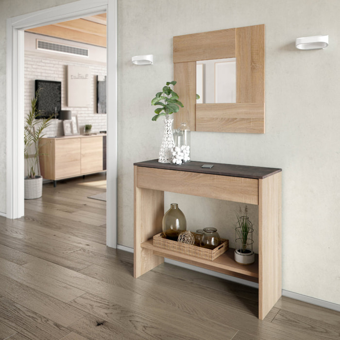 Mueble Recibidor Con Espejo 79x92x33 Cm Roble Canadian / Oxido