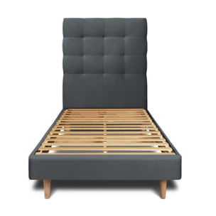 Lit avec tête de lit capitonnée velours et sommier kit Ep14