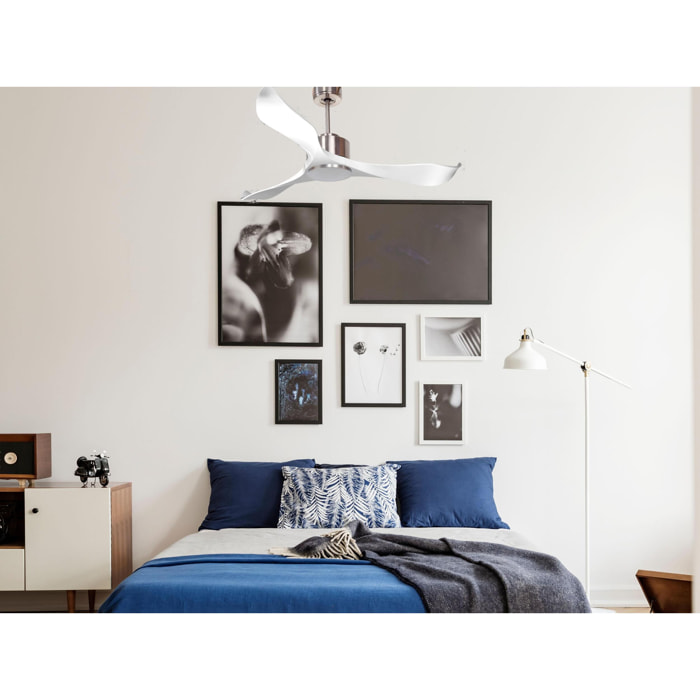Ventilateur de plafond Wifi Moteur à courant continu Télécommande Adaptateur 2/3 Lames Hypersilence Mémoire Shopify Vendible (AUTOMATIQUE) 40   W argent