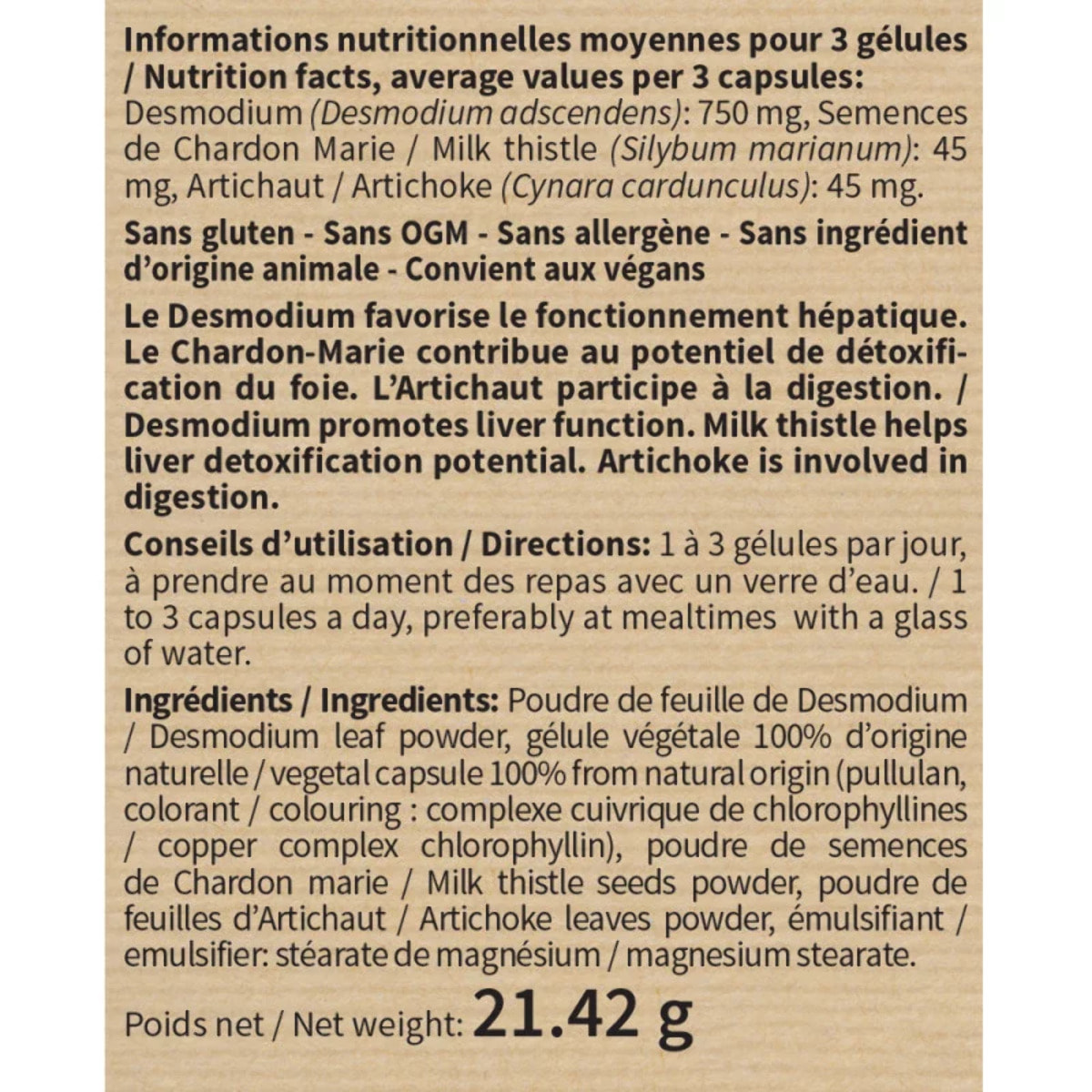 NUTRIEXPERT - Desmodium Synergisé - Contribue à la détoxification du foie - Favorise le bien-être digestif - Favorise le fonctionnement hépatique - Cure 30j