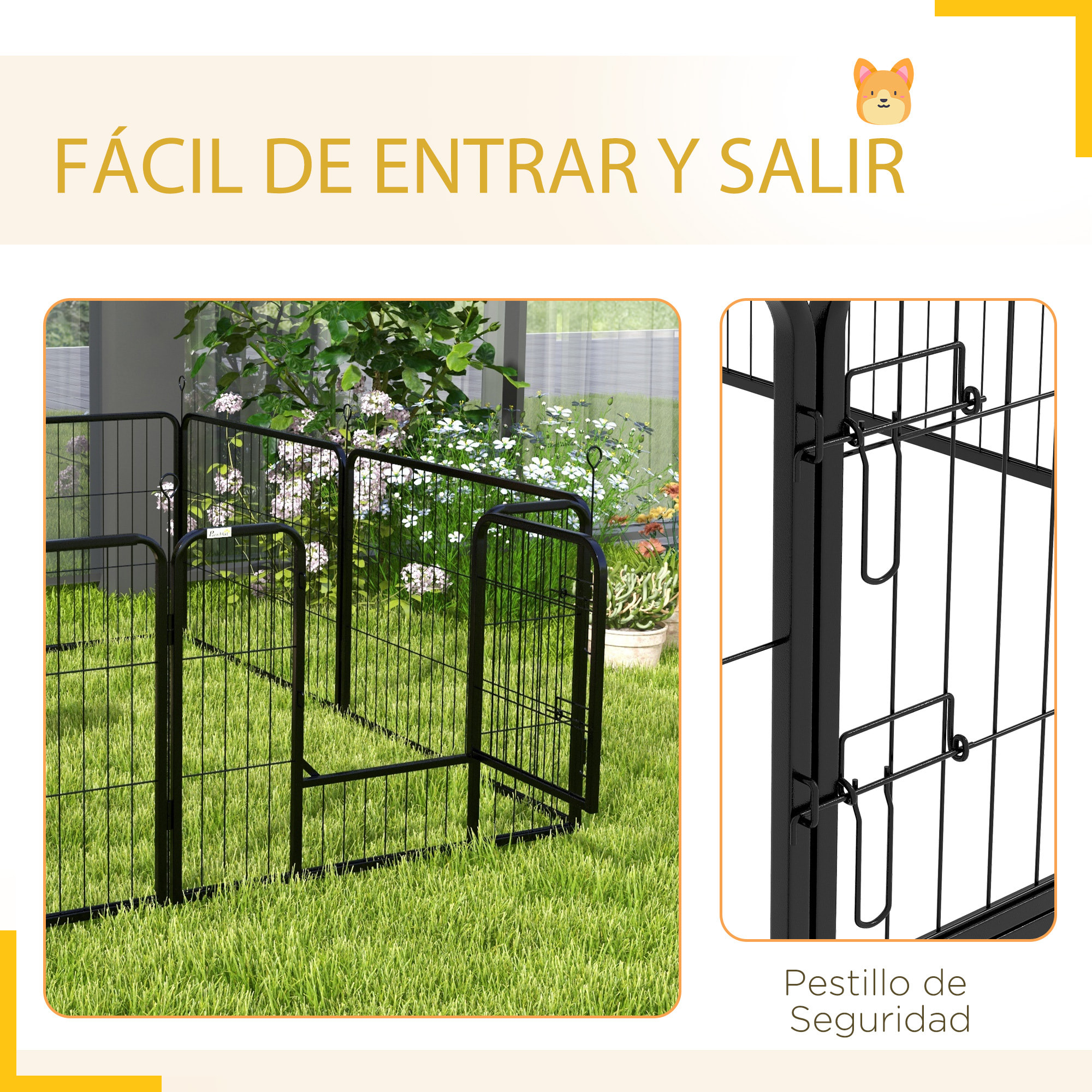 Parque para Perros de 8 Paneles 80x60 cm Cercado para Perros con Forma Personalizable Puerta Marco de Acero y 8 Anclajes de Tierra para Jardín Patio Negro