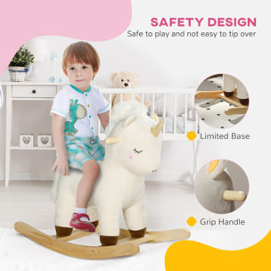 AIYAPLAY Cavallo a Dondolo per Bambini 2-4 Anni a Unicorno con Suoni e Rivestimento Morbido, Bianco