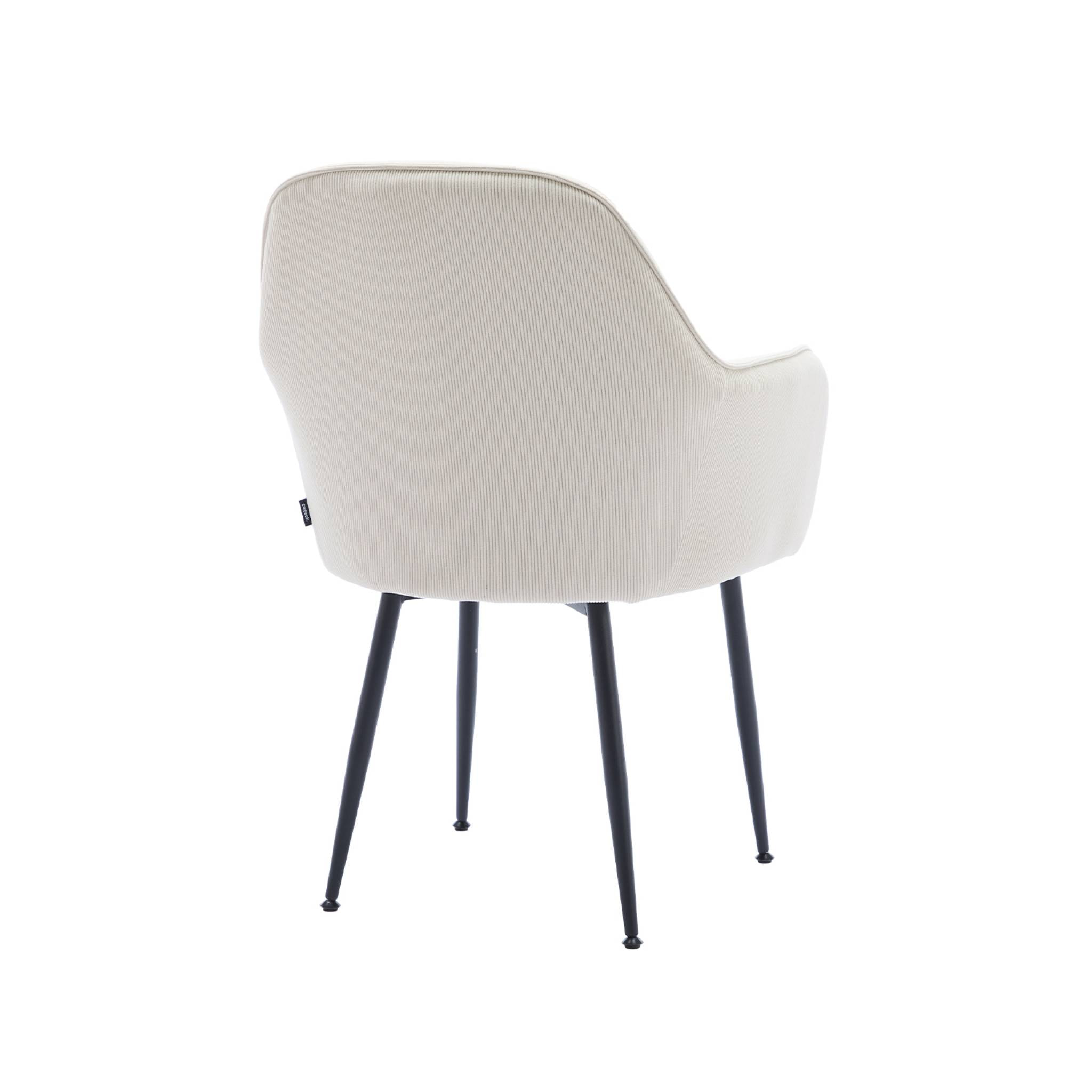 Fauteuil en velours côtelé blanc cassé et pieds en métal noir mat. L 57 x P 59 x H 84.5