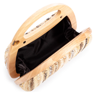 Bella Bolso bandolera Mujer. Fabricado en madera natural y paja trenzada.