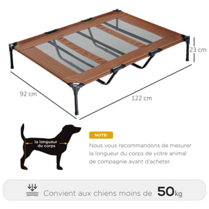 Lit sur pieds XXL pour chien chat lit de camp animal lit surélevé Oxford textilène micro-perforé dim. 122L x 92l x 23H cm marron clair