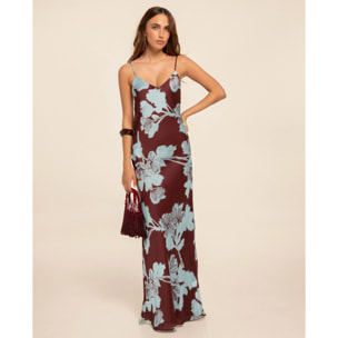 Vestido largo lencero con corte al bies y tirantes