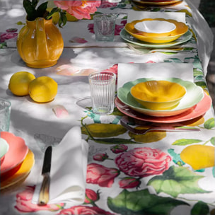 Nappe lin & coton lavé 190 g/m² imprimé multicolore Citrons de menton romance