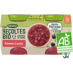 24 Petits Pots Pommes, Cassis Petits Morceaux 12x(2x130g) - Les Récoltes Bio Dès 10 Mois