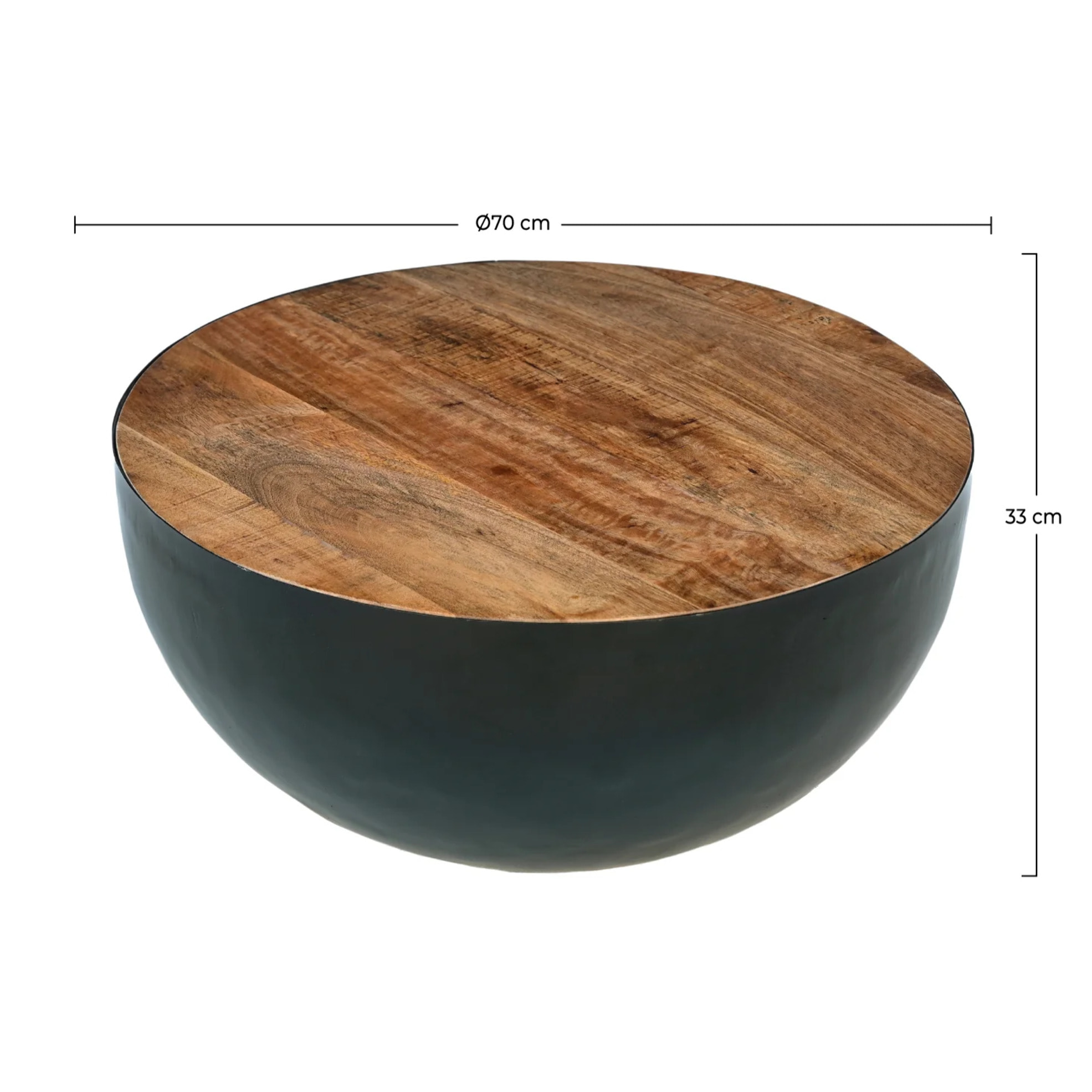 Table basse ronde en bois massif et métal D70 cm - Tajy