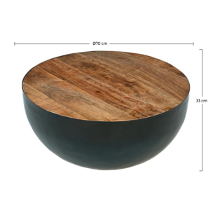 Table basse ronde en bois massif et métal D70 cm - Tajy