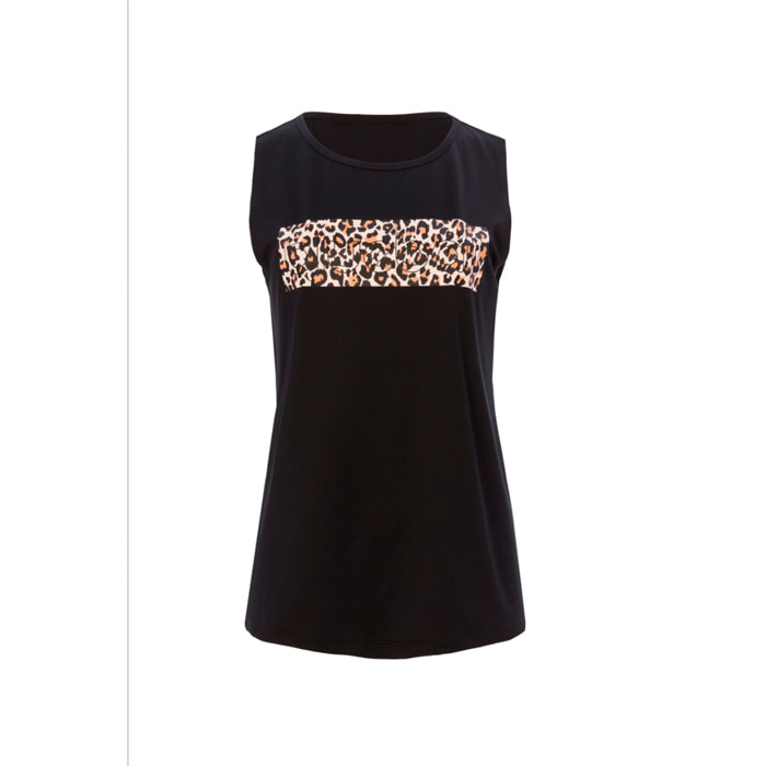 Camiseta slim sin mangas con estampado animal print para mujer BLUEBALL Serengeti - Negro