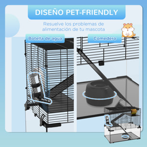 Jaula para Hámster Casa para Animales Pequeños con Fondo de Vidrio Plataformas Cuenco Bebedero Casita Rampas y Rueda de Ejercicio 60x40x54,5 cm Negro