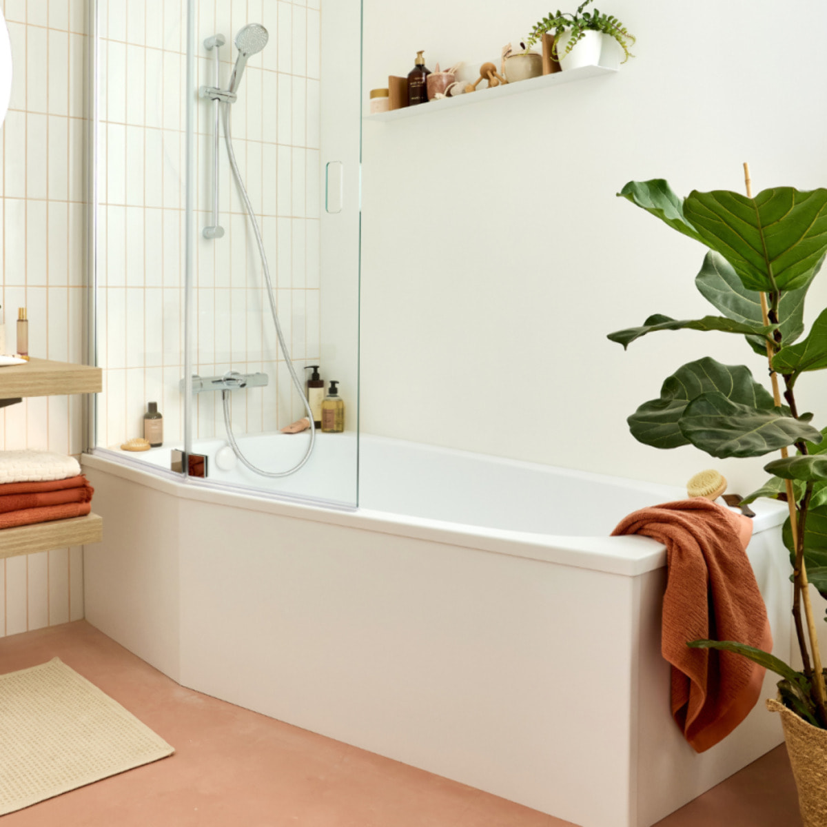 Tablier bain douche Bastille installation en angle blanc brillant