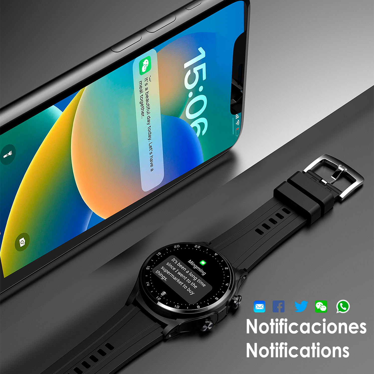 Smartwatch GT66 multideporte, misurazioni della pressione e O2 nel sangue, con auricolari TWS 5.1 integrati.