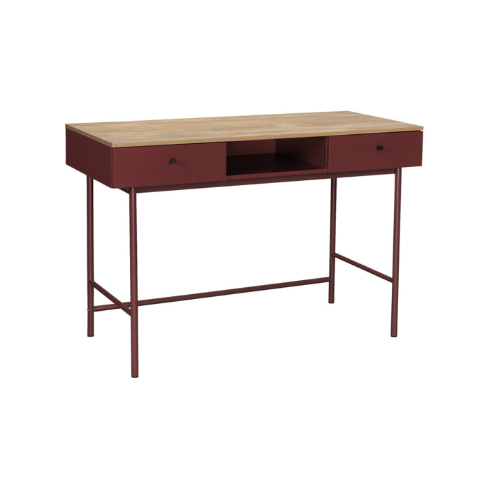 Bureau décor bois et fer 2 tiroirs 1 casier WILLIAM