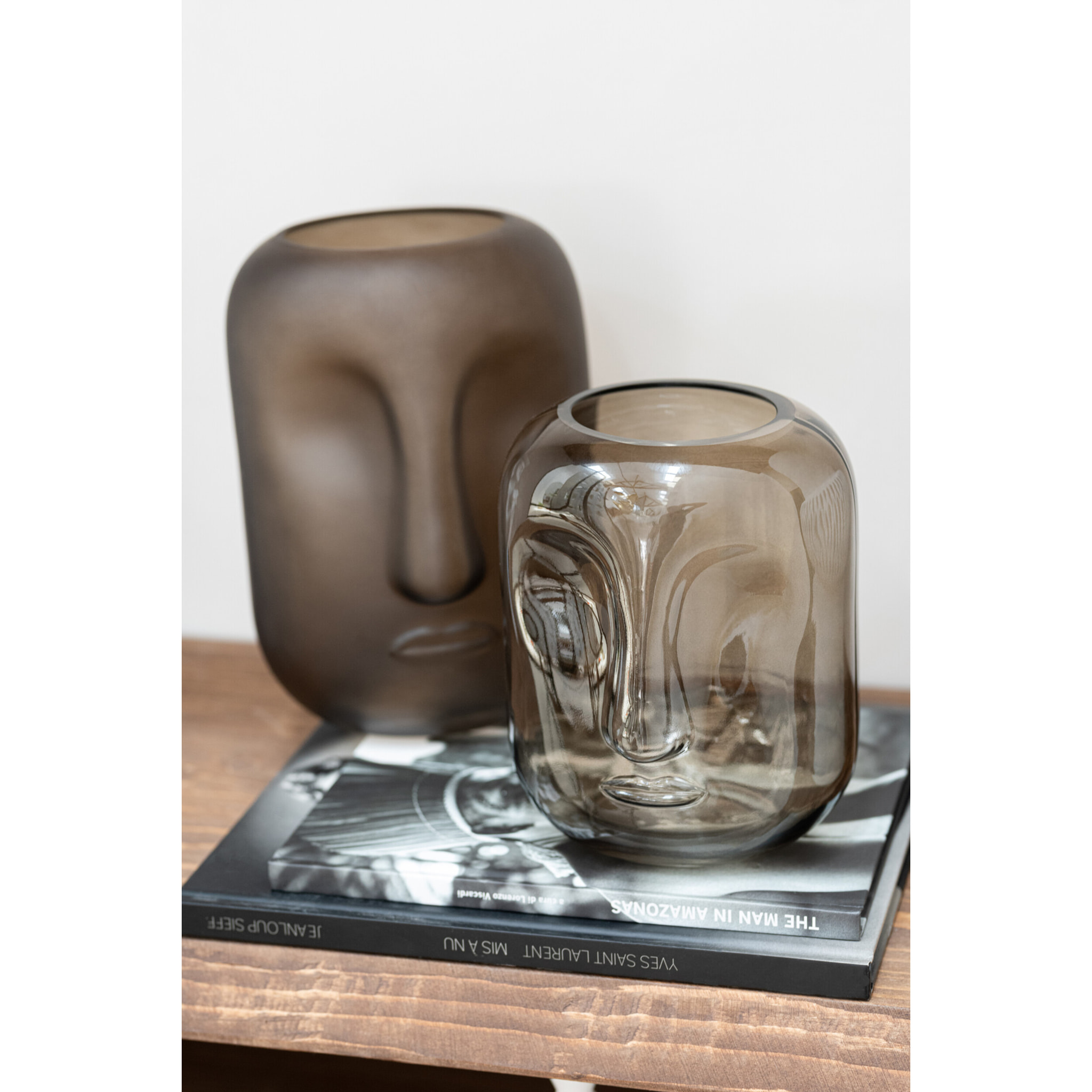 J-Line Vase Visage Verre Marron Small Assortiment De 2