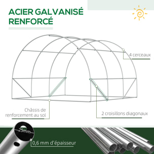 Serre tunnel de jardin grande taille dim. 3L x 2,95l x 1,97H m - 6 fenêtres, porte zippée enroulable - acier galvanisé PE haute densité vert