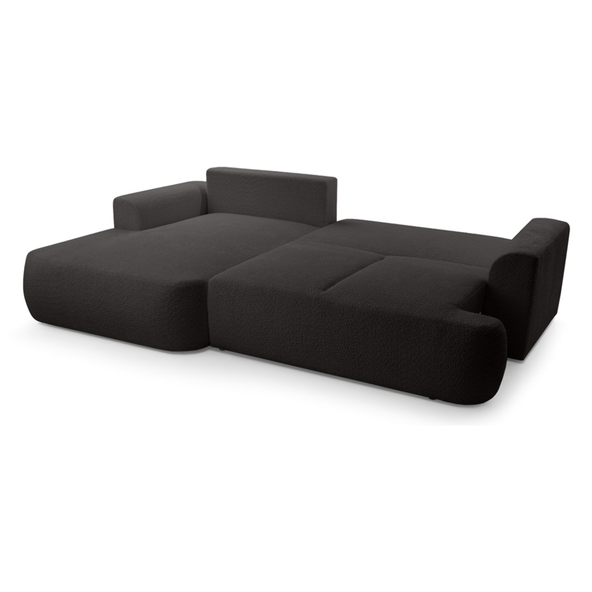 Candela - canapé d'angle gauche 4 places - convertible avec coffre - en tissu bouclette - Noir