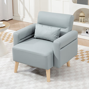 Sofá de 1 Plaza Tapizado en Cuero Sintético Sofá de Salón de 77 cm con Reposabrazos Acolchado Grueso Respaldo Acanalado y Patas de Madera para Dormitorio Sala de Estar Gris