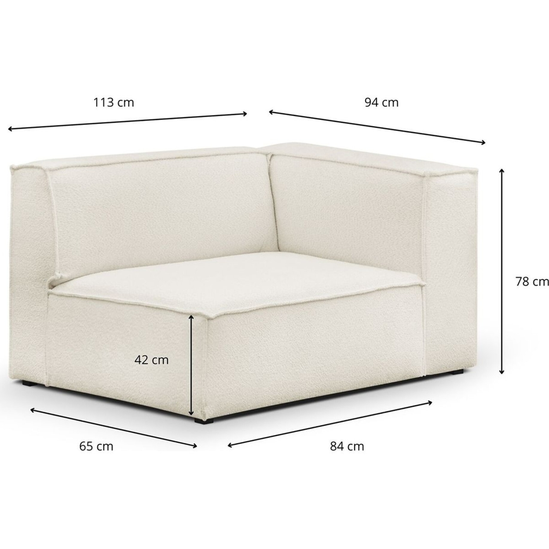 Chauffeuse d'angle à droite modulable en tissu bouclette - REZIA