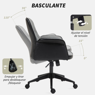 Silla de Oficina Giratoria Silla de Escritorio Altura Ajustable con Función de Basculante y Reposabrazos Silla de Estudio Carga 120 kg Gris y Negro