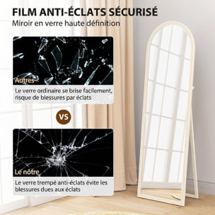 Miroir sur pied et mural pleine longueur 50 x 160 cm cadre pied effet pierre blanc