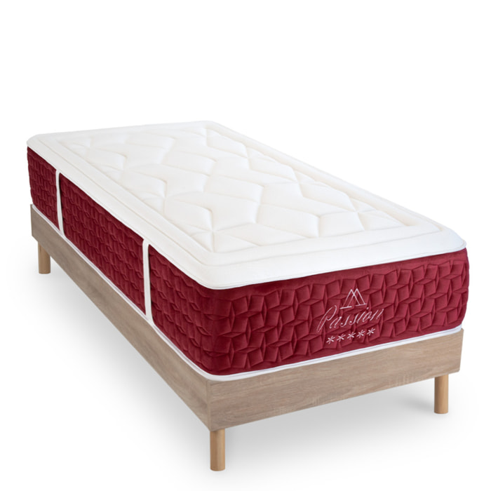 Ensemble Matelas Passion mémoire de forme - 32 cm mémoire de forme - 32 cm avec Sommier Couleur Bois | 1 Place