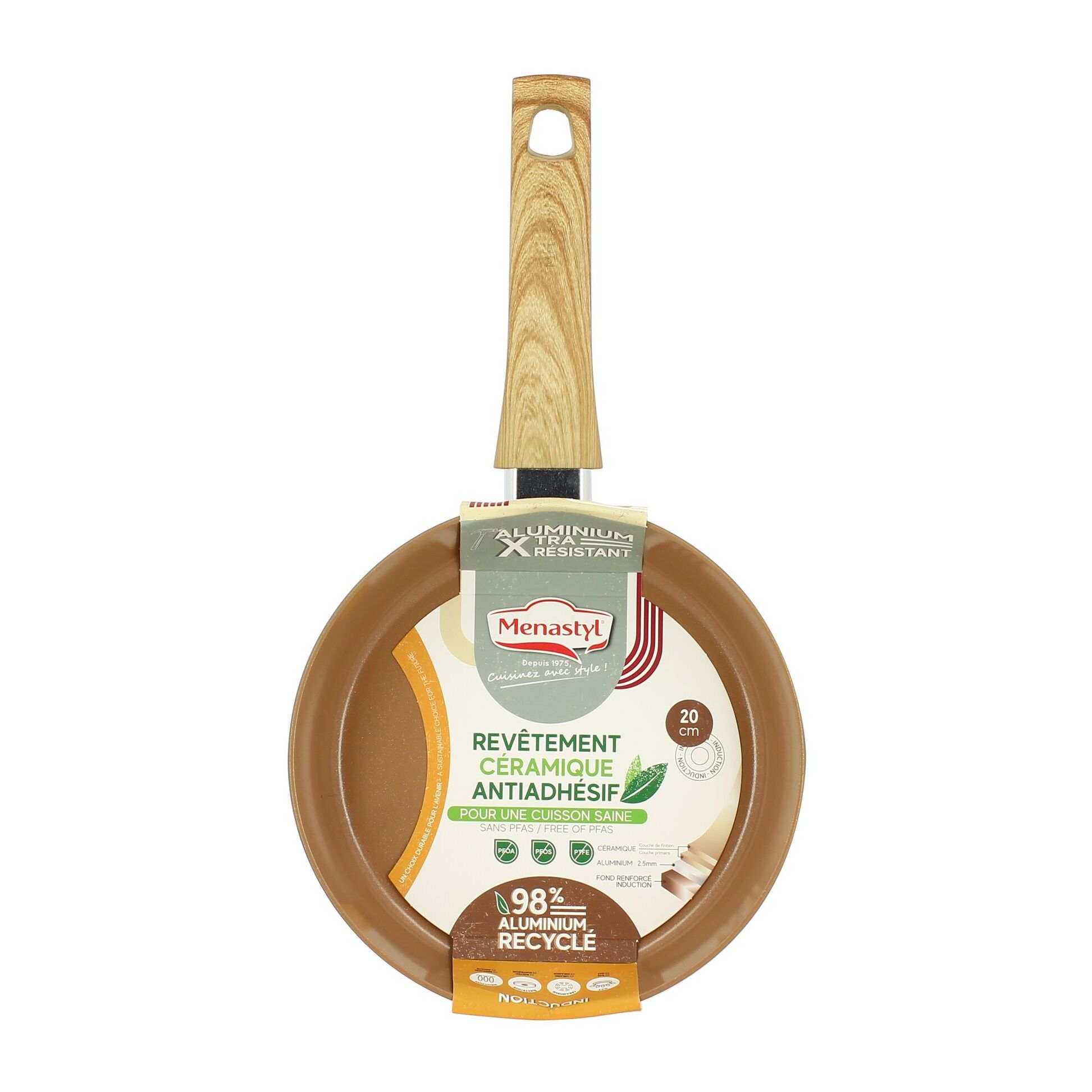 Poêle 20cm avec revêtement céramique noisette - tous feux COLORAMA