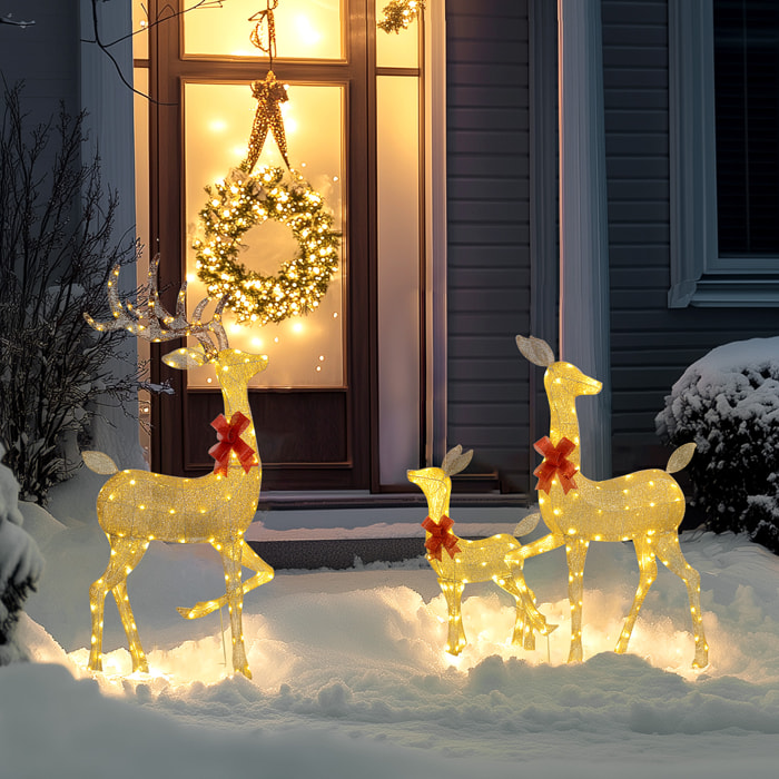 Lot de 3 rennes lumineux - rennes de Noël lumineux extérieur 283 LED blanc chaud - 3 noeuds rouge