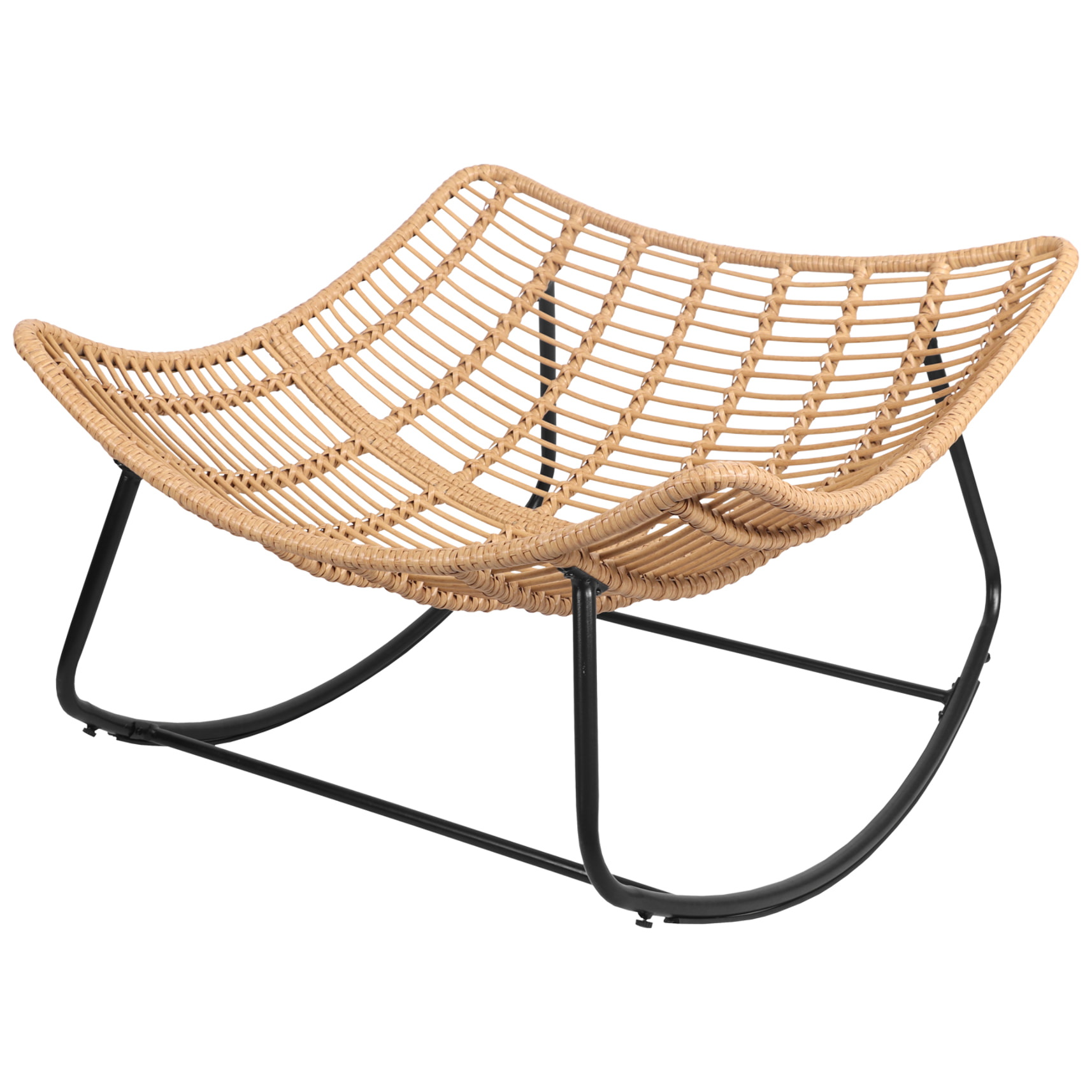 Fauteuil à bascule en rotin synthétique avec coussin noir CINTA