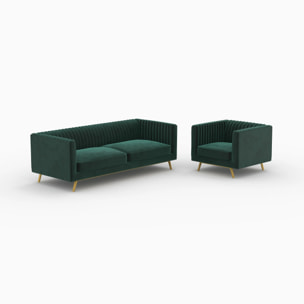 Ensemble canapé et fauteuil en velours vert 4 places - Gatsby